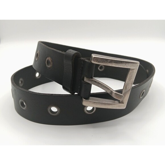 Genuine Leather Belt Women 32 (M) Black Western Cowgirl Boho Eyelets Statement - Picture 2 of 9